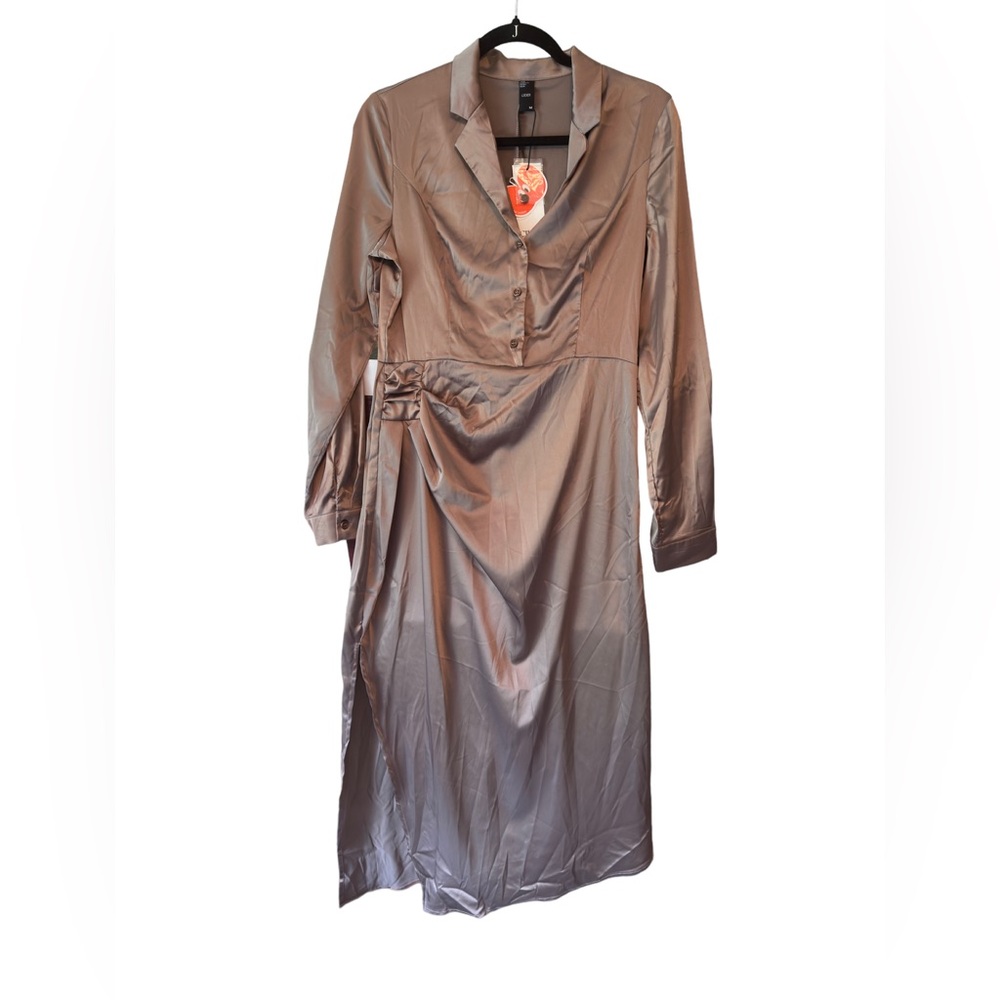 Long sleeve faux wrap dress.